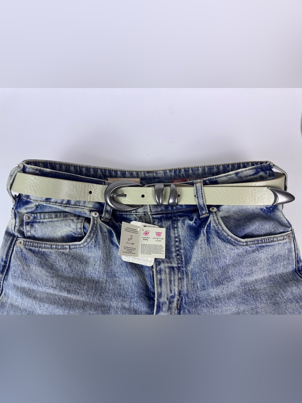 Free People Belt Dried Sage Green Leather Metal Buckle S/M - Picture 3 of 10
